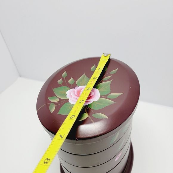 Jewelry Box Organizer 5 Tier Oval Wooden Swivel Tower Hand Painted Floral - Picture 14 of 16